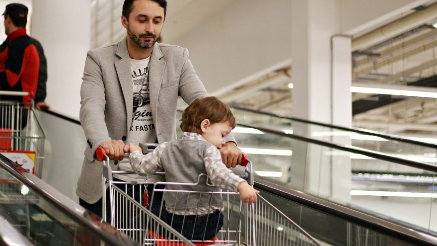 parent baby in cart